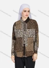 Wholesale Women's Casual Allover Leopard Print Colorblock Long Sleeve Curved Hem Shirt 1296# - Liuhuamall