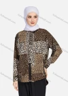 Wholesale Women's Casual Allover Leopard Print Colorblock Long Sleeve Curved Hem Shirt 1296# - Liuhuamall