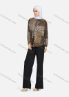 Wholesale Women's Casual Allover Leopard Print Colorblock Long Sleeve Curved Hem Shirt 1296# - Liuhuamall