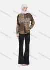 Wholesale Women's Casual Allover Leopard Print Colorblock Long Sleeve Curved Hem Shirt 1296# - Liuhuamall