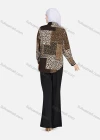 Wholesale Women's Casual Allover Leopard Print Colorblock Long Sleeve Curved Hem Shirt 1296# - Liuhuamall