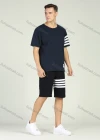 Wholesale Men's Round Neck Short Sleeve Striped T-Shirt With Shorts Set - Liuhuamall