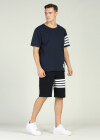 Wholesale Men's Round Neck Short Sleeve Striped T-Shirt With Shorts Set - Liuhuamall