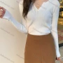 Wholesale Women's Casual Plain V Neck Long Sleeve Ribbed Knit Sweater Tops 8035# preview