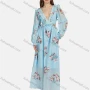 Wholesale Women's Sexy Vacation Floral Print Deep V Neck Ruffle Trim Lace Up Cut Out Long Sleeve Maxi Dress ST91182# preview