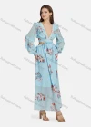 Wholesale Women's Sexy Vacation Floral Print Deep V Neck Ruffle Trim Lace Up Cut Out Long Sleeve Maxi Dress ST91182# - Liuhuamall