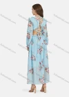 Wholesale Women's Sexy Vacation Floral Print Deep V Neck Ruffle Trim Lace Up Cut Out Long Sleeve Maxi Dress ST91182# - Liuhuamall