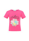 Wholesale Girls Casual Round Neck Sequins 3D Floral Applique Letter Print Short Sleeve Tee - Liuhuamall