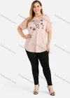 Wholesale Women's Cauasl Floral Rhinestone Jacquard Round Neck Curved Hem Short Sleeve T-shirt - Liuhuamall