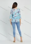 Wholesale Women's Round Neck 3/4 Sleeve Curved Hem Floral Print Blouse 21015# - Liuhuamall