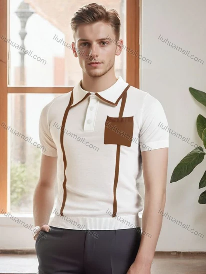 Wholesale Men's Stylish Short Sleeve Polo Shirt Modern Design with Patch Pocket and Trim 3227#