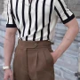 Wholesale Men's Modern Striped Polo Shirt Chic Design with Zipper and Contrast Colors 3612# preview