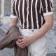 Wholesale Men's Modern Striped Polo Shirt Chic Design with Zipper and Contrast Colors 3612# Brown Clothing Wholesale Market Liuhua