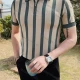 Wholesale Men's Modern Striped Polo Shirt Chic Design with Zipper and Contrast Colors 3612# Beige Clothing Wholesale Market Liuhua