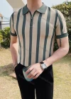 Wholesale Men's Modern Striped Polo Shirt Chic Design with Zipper and Contrast Colors 3612# - Liuhuamall