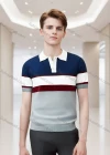 Wholesale Men's Color Block Polo Shirt Stylish Short Sleeve Design with Bold Stripes 3617# - Liuhuamall