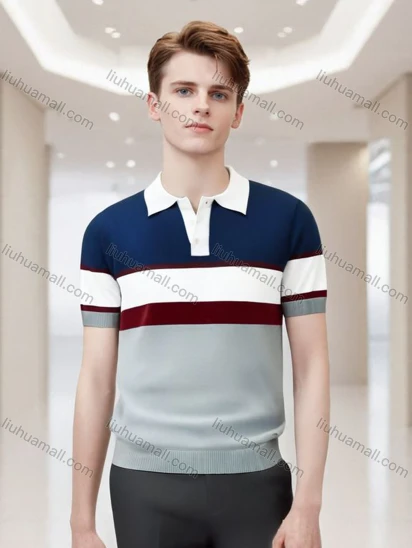 Wholesale Men's Color Block Polo Shirt Stylish Short Sleeve Design with Bold Stripes 3617#