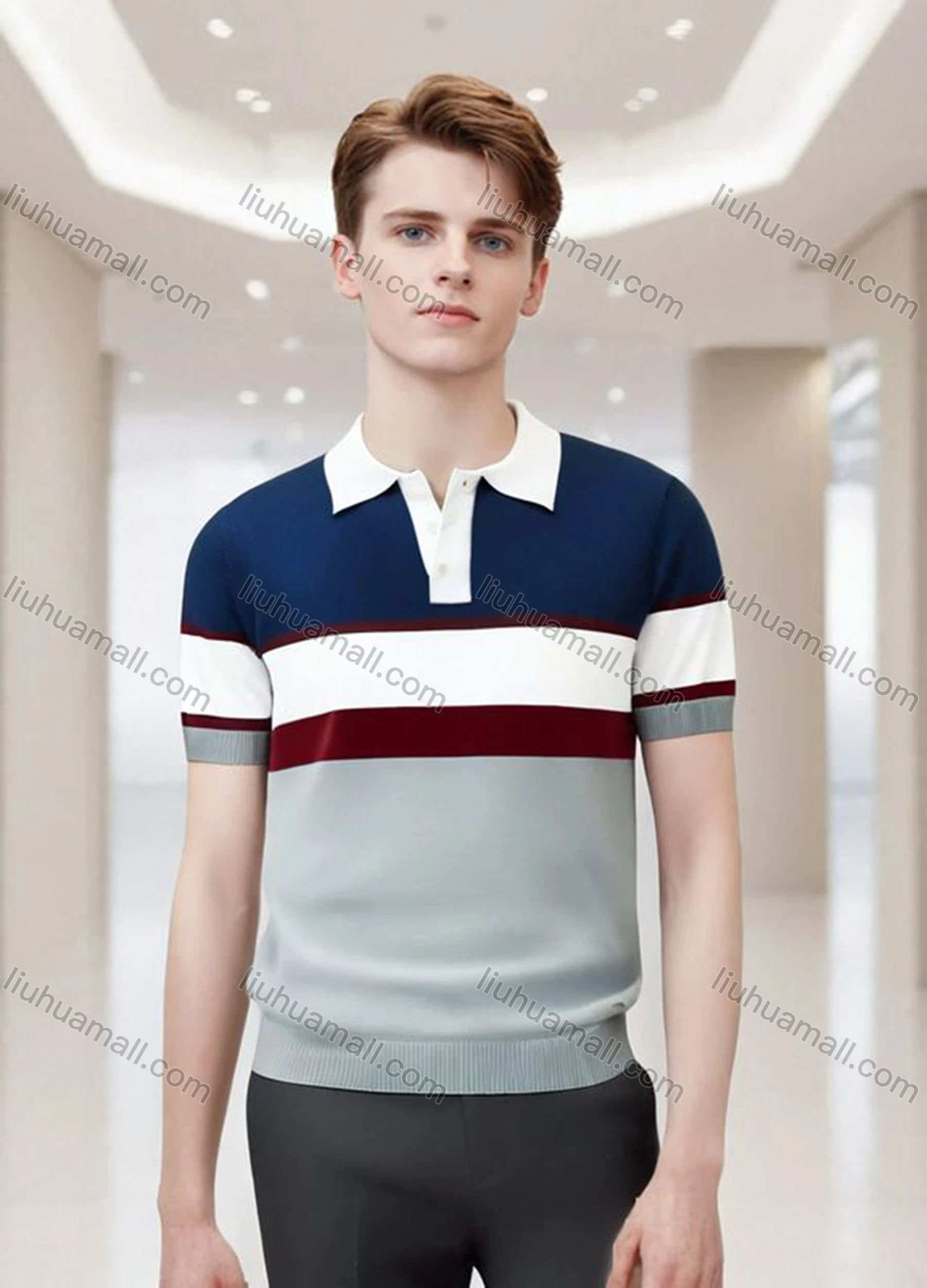 Wholesale Men's Color Block Polo Shirt Stylish Short Sleeve Design with Bold Stripes 3617#