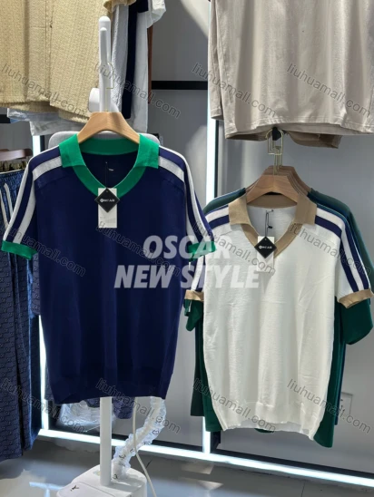 Wholesale Men's Casual Short Sleeve T-Shirt Sporty Design with Contrast Collar and Stripes 3627#