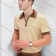Wholesale Men's Retro Inspired Polo Shirt Stylish Short Sleeve Design with Zipper and Contrast Trim 3628# Beige Clothing Wholesale Market Liuhua