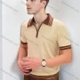 Wholesale Men's Retro Inspired Polo Shirt Stylish Short Sleeve Design with Zipper and Contrast Trim 3628# preview