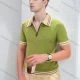 Wholesale Men's Retro Inspired Polo Shirt Stylish Short Sleeve Design with Zipper and Contrast Trim 3628# Green Clothing Wholesale Market Liuhua