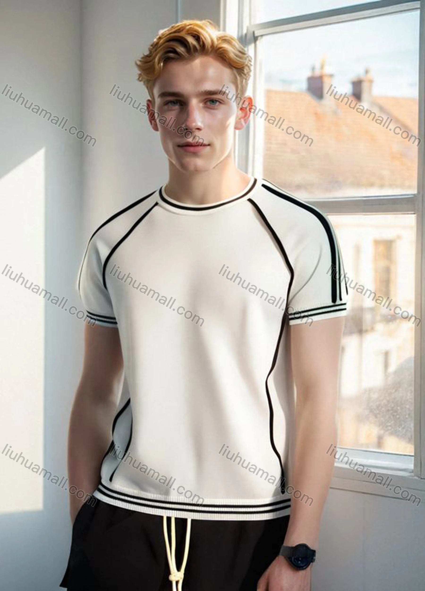 Wholesale Men's Athletic Fit T-Shirt - Modern Short-Sleeve Design with Contrast Piping 6201#