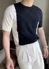 Wholesale Men's Colorblock T-Shirt Unique Short Sleeve Design with Pocket Detail 6824# - Liuhuamall