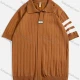 Wholesale Men's Ribbed Short Sleeve Polo Shirt Trendy Design with Contrast Stripes 6825# Khaki Clothing Wholesale Market Liuhua