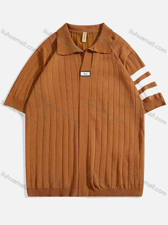 Wholesale Men's Ribbed Short Sleeve Polo Shirt Trendy Design with Contrast Stripes 6825#