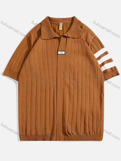 Wholesale Men's Ribbed Short Sleeve Polo Shirt Trendy Design with Contrast Stripes 6825#