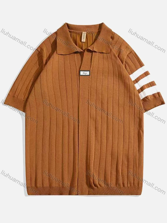 Wholesale Men's Ribbed Short Sleeve Polo Shirt Trendy Design with Contrast Stripes 6825#, Guangzhou Clothing Wholesale Market & Suppliers - LIUHUAMALL, 