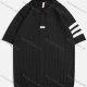 Wholesale Men's Ribbed Short Sleeve Polo Shirt Trendy Design with Contrast Stripes 6825# Black Clothing Wholesale Market Liuhua