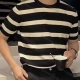 Wholesale Men's Striped Knit T-Shirt Casual Short Sleeve Design with Bold Horizontal Stripes 6904# Brown Clothing Wholesale Market Liuhua