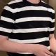 Wholesale Men's Striped Knit T-Shirt Casual Short Sleeve Design with Bold Horizontal Stripes 6904# Black Clothing Wholesale Market Liuhua