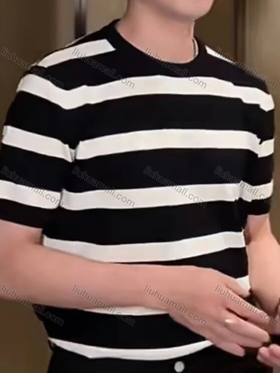 Wholesale Men's Striped Knit T-Shirt Casual Short Sleeve Design with Bold Horizontal Stripes 6904#, Guangzhou Clothing Wholesale Market & Suppliers - LIUHUAMALL, 