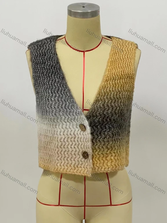 Wholesale Women's Casual Sleeveless V Neck Button Front Gradient Knit Sweater Vest