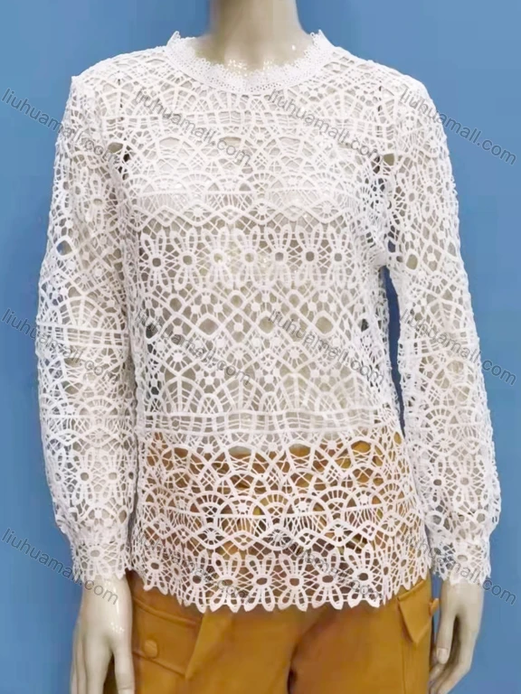 Wholesale Women's Casual Long Sleeve Embroidered Hollow Out Lace Trim Cover Up Tops