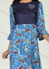 Wholesale Women's Chain & Feather Splicing Ruffle Sleeve Round Neck Pearl Decor A-Line Maxi Dress - Liuhuamall