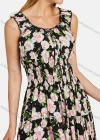 Wholesale Women's Scoop Neck Sleeveless Buttons Front Shirred Floral Print Maxi Tank Dress - Liuhuamall