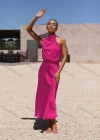 Wholesale Women's Satin Sleeveless Elegant Halter Fashion High Waist Midi Dress - Liuhuamall