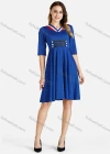 Wholesale Women's V Neck Half Sleeve Rhinestone A Line Pleated Knee Length Dress - Liuhuamall
