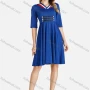Wholesale Women's V Neck Half Sleeve Rhinestone A Line Pleated Knee Length Dress preview