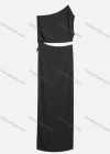 Wholesale Women's Summer Plain One Oblique Shoulder Sleeveless Cut Out Waist Ruched Sexy Maxi Dress - Liuhuamall