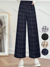 Wholesale Women's Casual Plain Button High Waist Wide Leg Ankle Length Pants, LIUHUA CLOTHING WHOLESALE