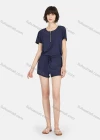 Wholesale Women's Plain Quarter Zip Short Sleeve Drawstring Lounge Shorts Romper Pajamas A24# - Liuhuamall