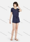 Wholesale Women's Plain Quarter Zip Short Sleeve Drawstring Lounge Shorts Romper Pajamas A24# - Liuhuamall