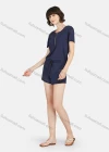 Wholesale Women's Plain Quarter Zip Short Sleeve Drawstring Lounge Shorts Romper Pajamas A24# - Liuhuamall