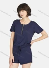 Wholesale Women's Plain Quarter Zip Short Sleeve Drawstring Lounge Shorts Romper Pajamas A24# - Liuhuamall