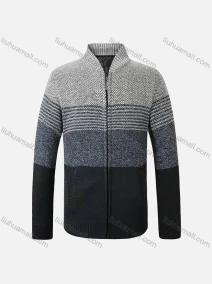 Wholesale Men's Casual Long Sleeve Zipper Colorblock Chunky Knit Jackets, LIUHUA CLOTHING WHOLESALE